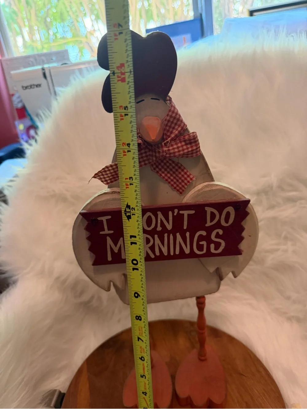 Decorative 'I Don't Do Mornings' Farmhouse Chick Figurine - White and Red